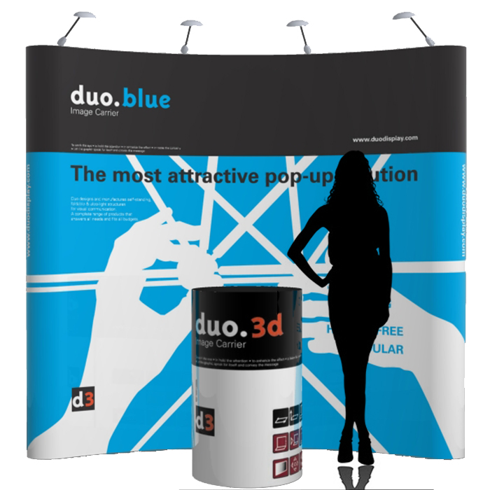 Stand parapluie Blue courbe 3X3 avec son container/comptoir Stand parapluie Blue courbe 3X3 avec son container/comptoir