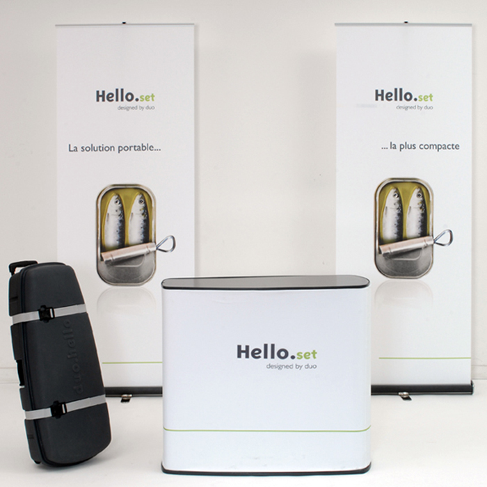 Kit Hello Set : 2 rollup L80cm + container > comptoir Kit Hello Set : 2 rollup L80cm + container > comptoir